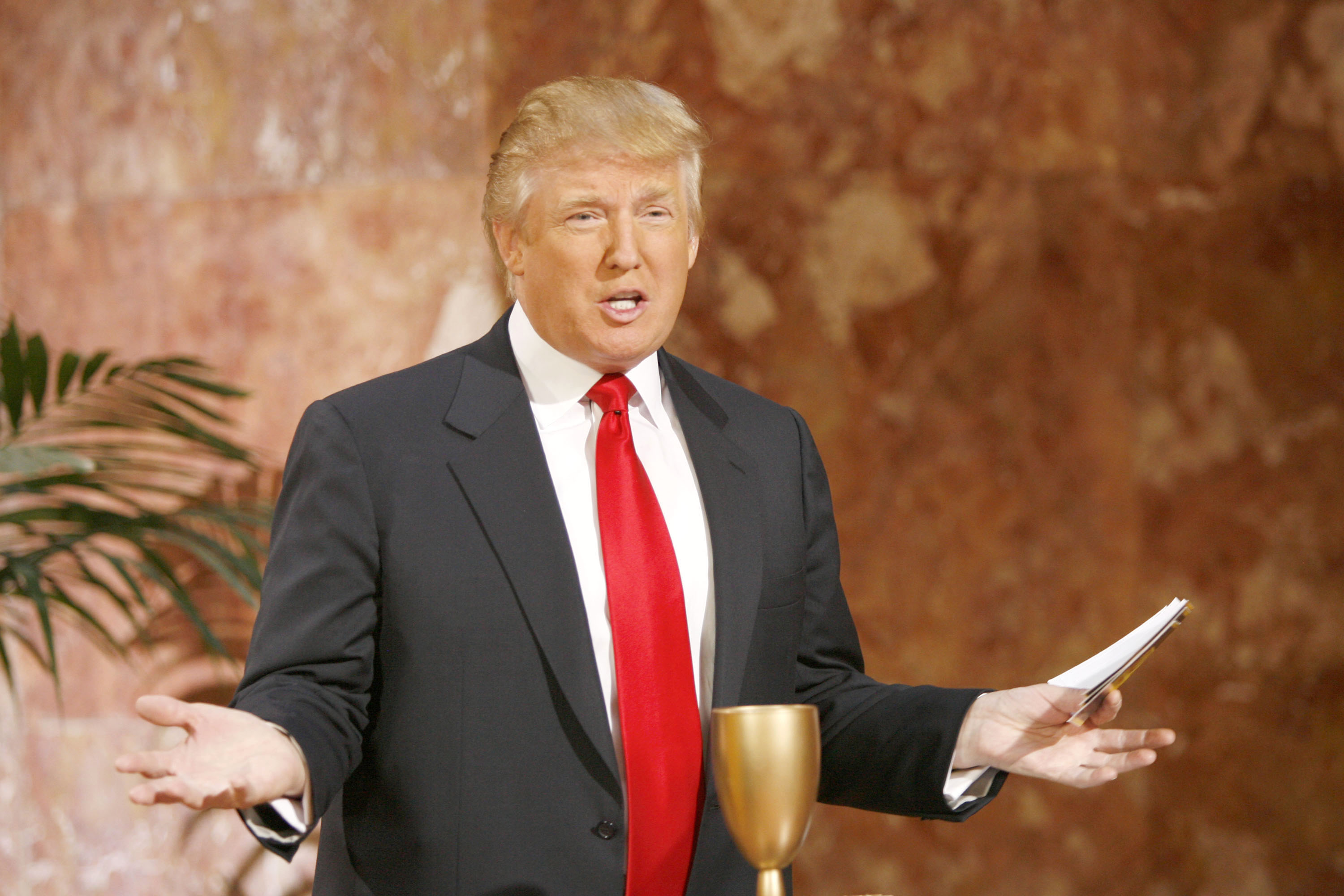 Donald Trump during Donald Trump Hosts AOL & Mark Burnett's Interactive Game "Gold Rush" at Trump Tower in New York City, New York, United States. (Photo by M. Von Holden/WireImage for Andy Morris And Company LLC)