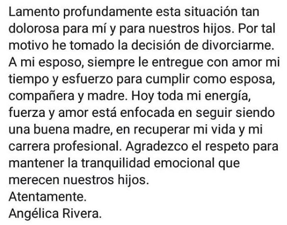 Angelica Rivera anuncia divorcio Angelica Rivera anuncia divorcio 4