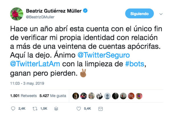 Gutiérrez Müller se despide de Twitter