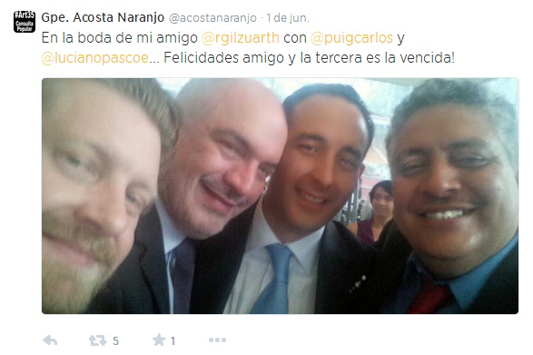 El director nacional del PRD, el periodista Carlos Puig y Luciano Pascoe, Director General de Estrategia Editorial en Grupo Salinas FOTO: Twitter.com/acostanaranjo